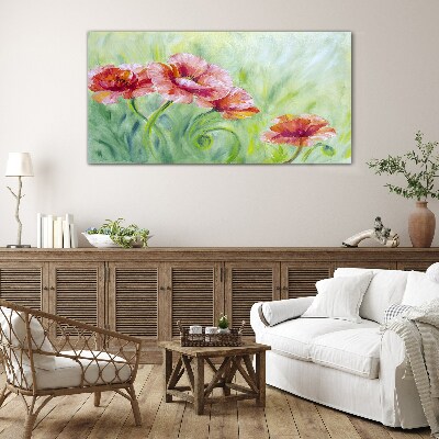 Floral landscape in pastel shades Glass Print