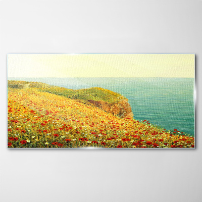 Flowers coast sea cliff Glass Print