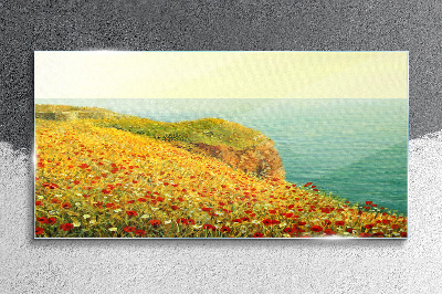 Flower hill by the sea Glass Print