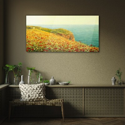 Flowers coast sea cliff Glass Print