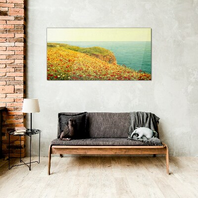 Flowers coast sea cliff Glass Print