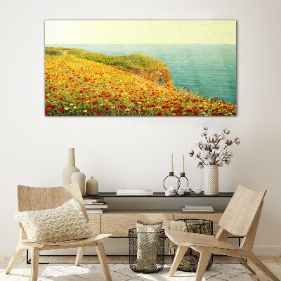 Flower hill by the sea Glass Print