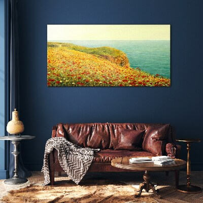 Flower hill by the sea Glass Print