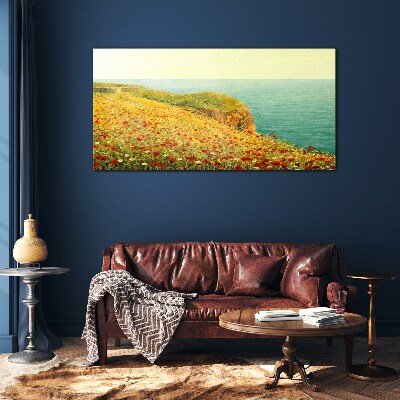 Flowers coast sea cliff Glass Print