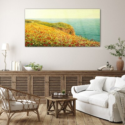 Flowers coast sea cliff Glass Print