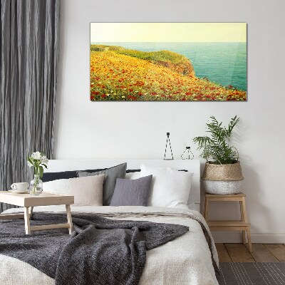 Flower hill by the sea Glass Print