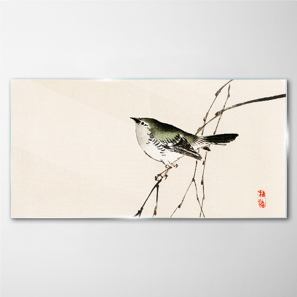 Bird on a branch Glass Wall Art