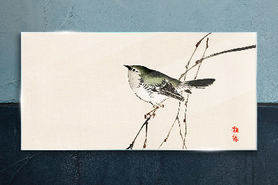 Bird on a branch Glass Wall Art