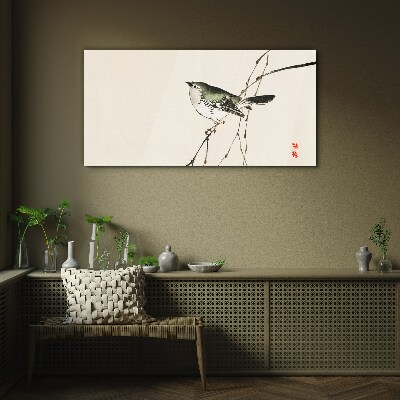 Bird on a branch Glass Wall Art