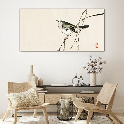 Bird on a branch Glass Wall Art