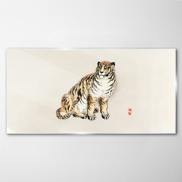 Tiger against a clear sky Glass Wall Art