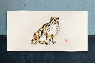 Tiger against a clear sky Glass Wall Art
