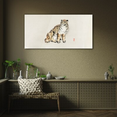 Tiger against a clear sky Glass Wall Art