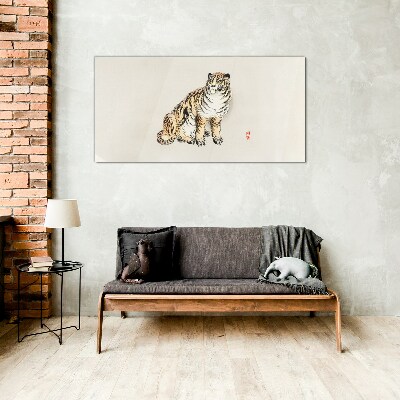 Tiger against a clear sky Glass Wall Art