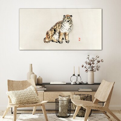 Tiger against a clear sky Glass Wall Art
