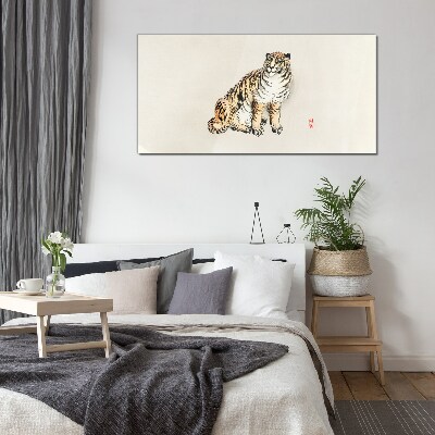 Tiger against a clear sky Glass Wall Art