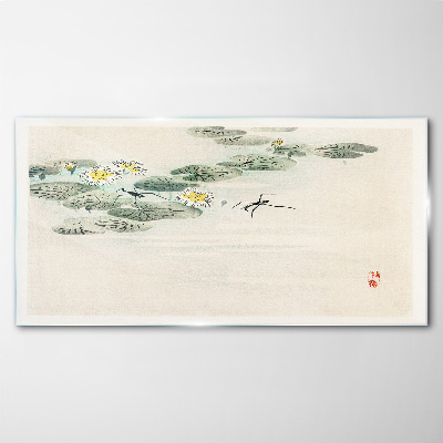Water lilies on a calm surface of water Glass Wall Art