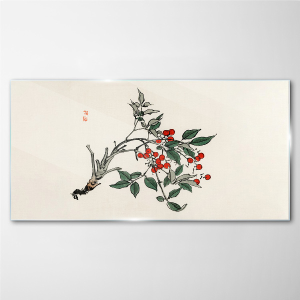 Red fruit on a branch Glass Wall Art