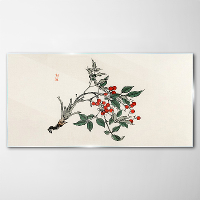 Red fruit on a branch Glass Wall Art