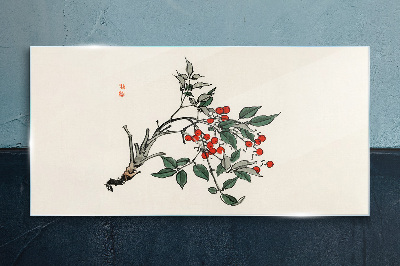 Red fruit on a branch Glass Wall Art