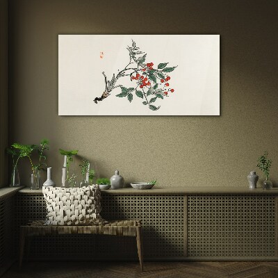 Red fruit on a branch Glass Wall Art