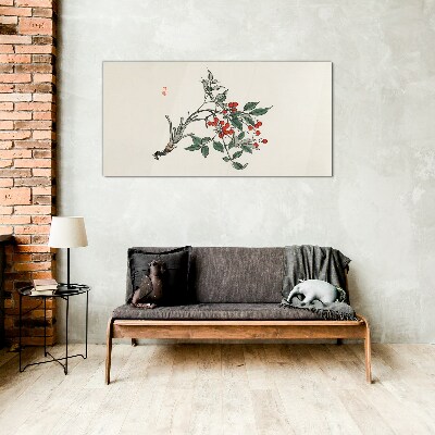 Red fruit on a branch Glass Wall Art