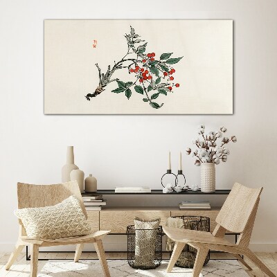 Red fruit on a branch Glass Wall Art