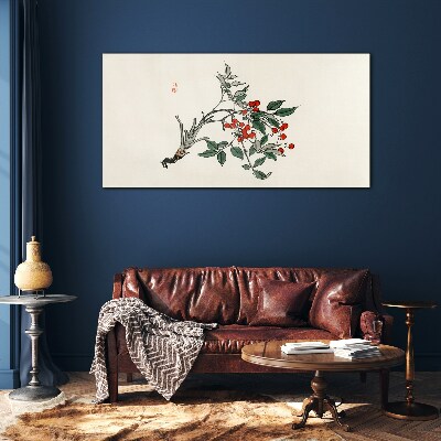 Red fruit on a branch Glass Wall Art