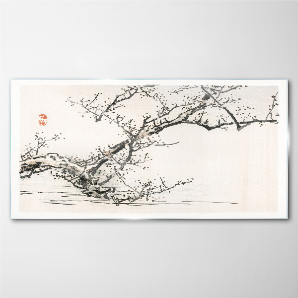 Japanese style flowering branch Glass Wall Art