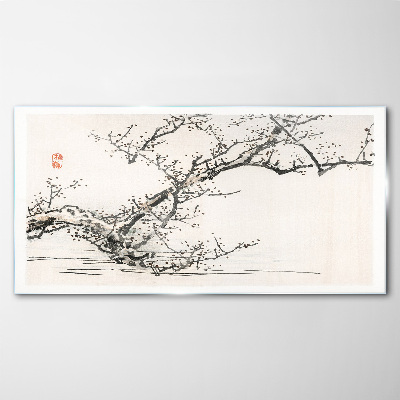Japanese style flowering branch Glass Wall Art