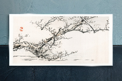 Japanese style flowering branch Glass Wall Art