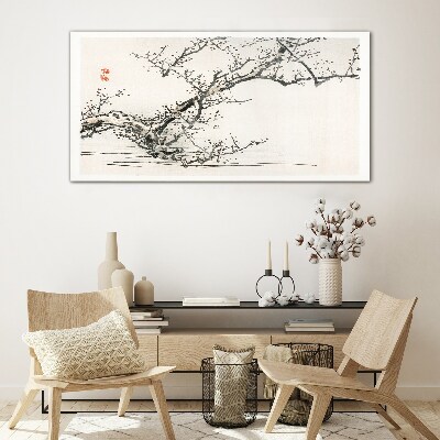 Japanese style flowering branch Glass Wall Art