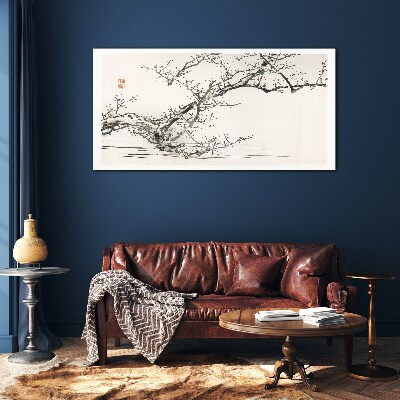 Japanese style flowering branch Glass Wall Art