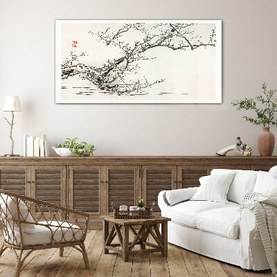Japanese style flowering branch Glass Wall Art