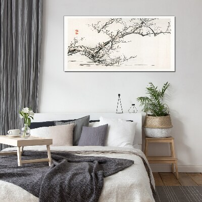 Japanese style flowering branch Glass Wall Art