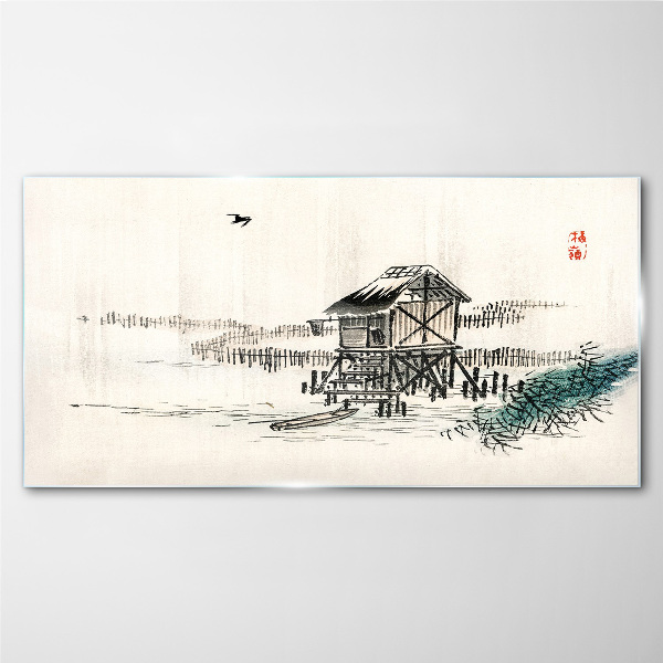 A quiet cottage by the water Glass Wall Art