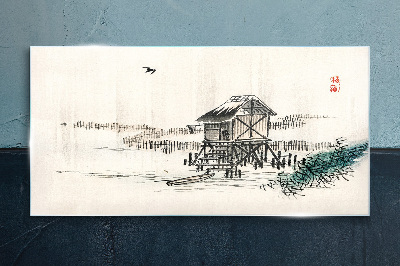 A quiet cottage by the water Glass Wall Art