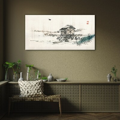 A quiet cottage by the water Glass Wall Art