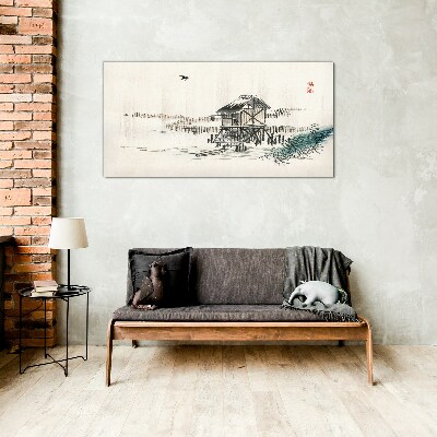 A quiet cottage by the water Glass Wall Art