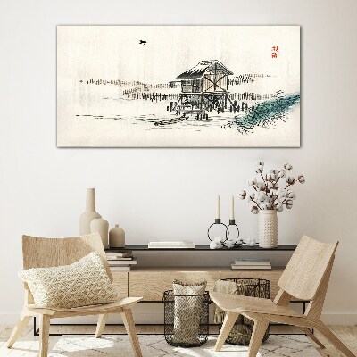 A quiet cottage by the water Glass Wall Art