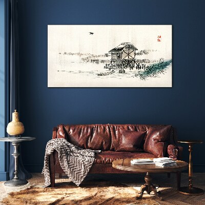 A quiet cottage by the water Glass Wall Art