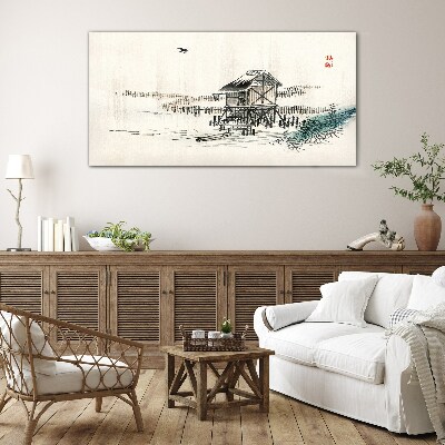 A quiet cottage by the water Glass Wall Art