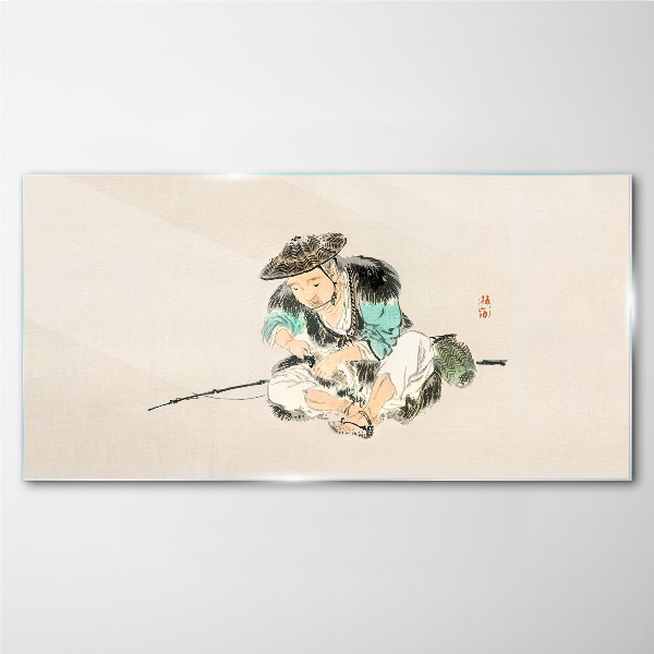 Childhood with a cat Glass Wall Art