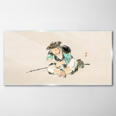 Childhood with a cat Glass Wall Art