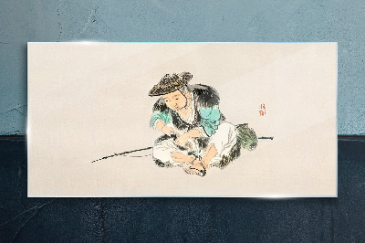 Childhood with a cat Glass Wall Art
