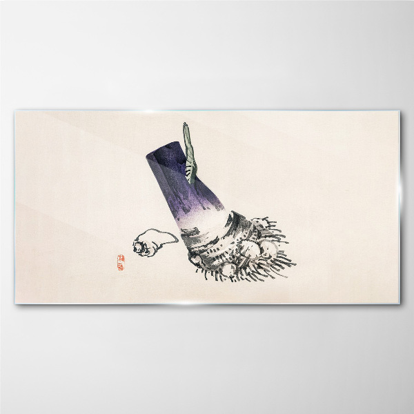 A hand with a brush and a shell Glass Wall Art