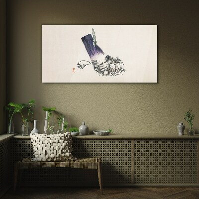A hand with a brush and a shell Glass Wall Art