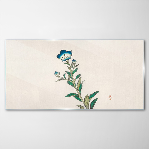 Blue flower on a light background Glass Wall Art