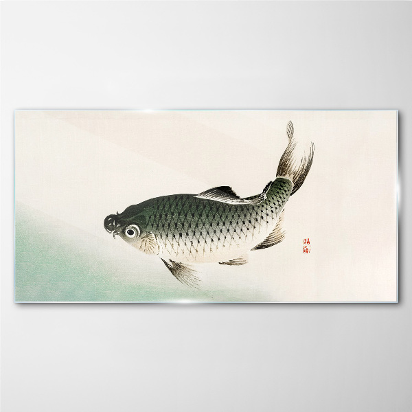 Carp in the water landscape Glass Wall Art