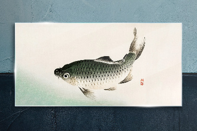 Carp in the water landscape Glass Wall Art